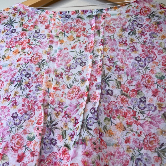 Zara | Chiffon Micro Ditsy Floral Peplum Bell Sleeve Lightweight Summer Blouse - Picture 10 of 15